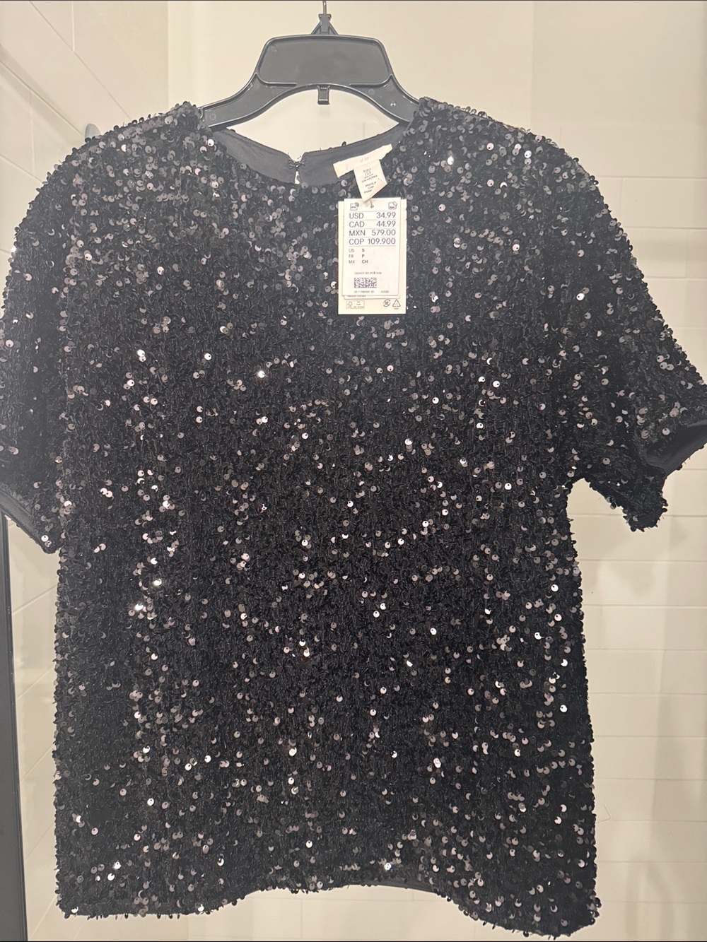 H&M Black Sequin Short Sleeve Tee